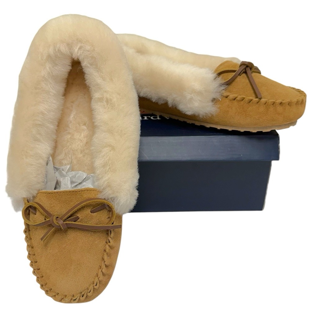Vineyard Vines Womens Sz 9 Suede Shearling Slippers Indoor Outdoor Moccasin NIB